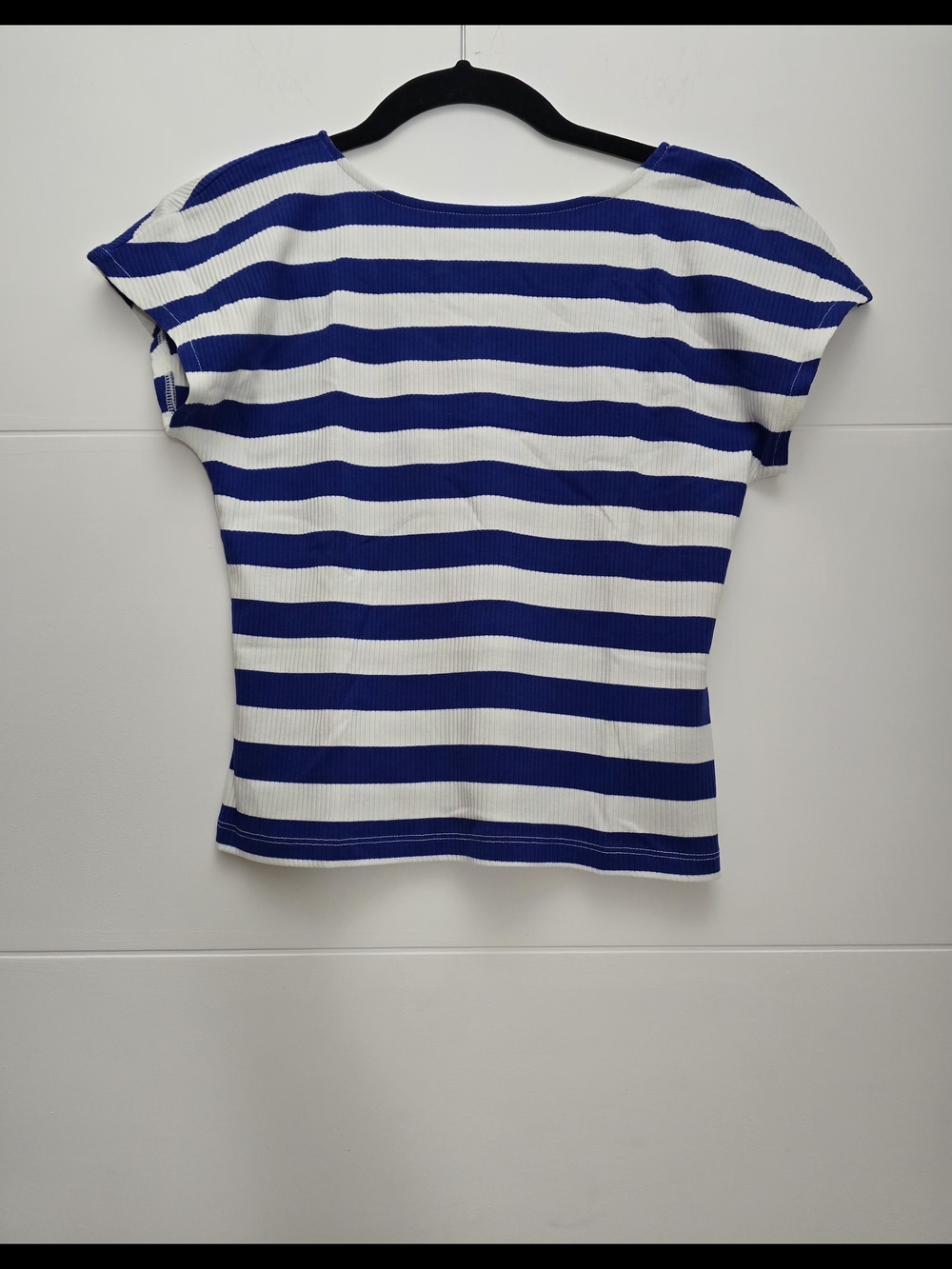 J. Crew Women's Striped Ribbed Scoop Neck Top Tee Blue White Size M FA23 BT678